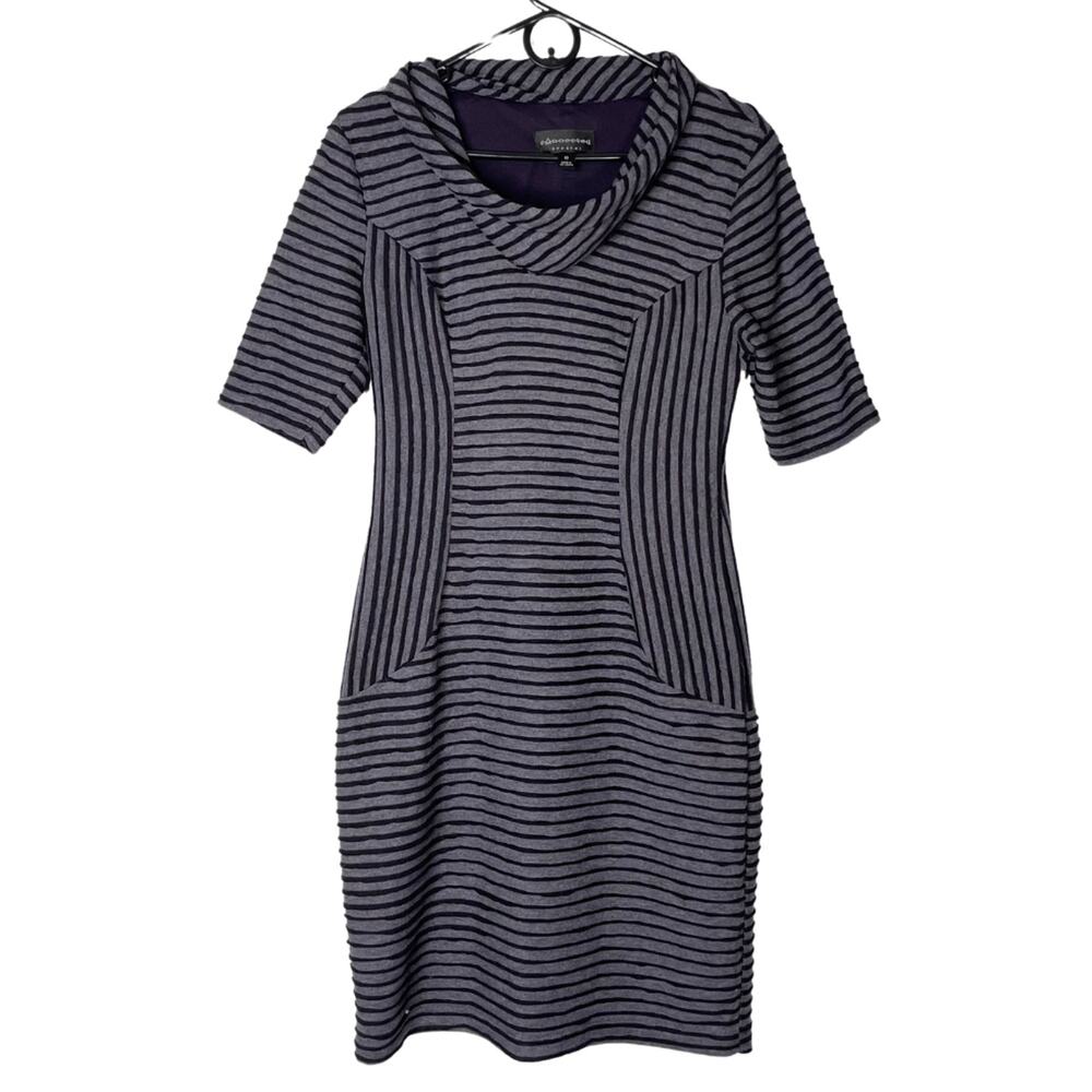 Gray Striped Cowl Neck Dress 10 Futuristic Minimalist Lagenlook Cyberpunk Rave‎